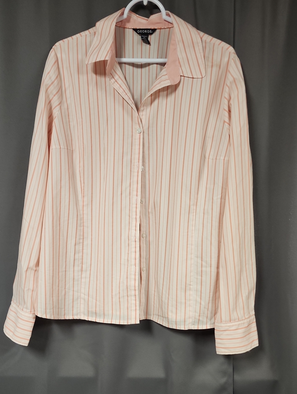XXL 20 George Orange and White Striped Button-Up Shirt